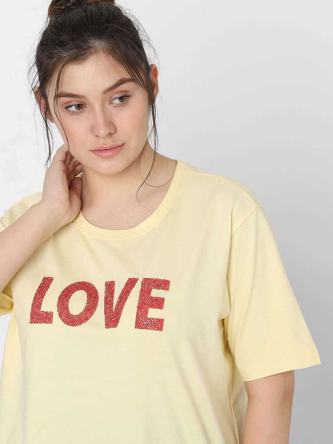 Curve Yellow Embellished Text Print T-Shirt - Image 8