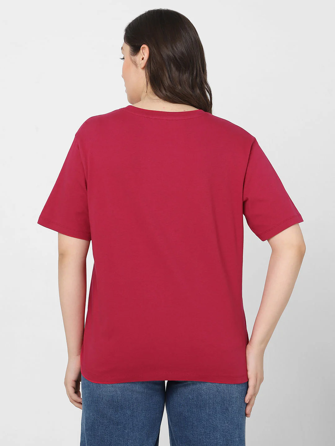 Curve Red Embroidered Text Print T-Shirt - Image 4