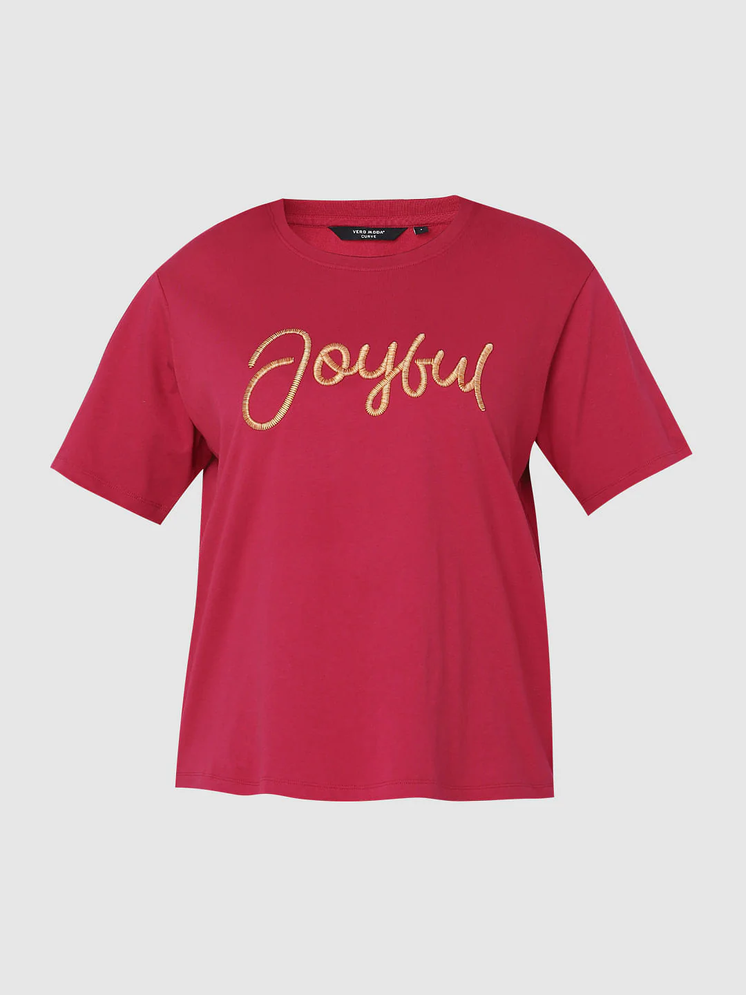 Curve Red Embroidered Text Print T-Shirt - Image 7
