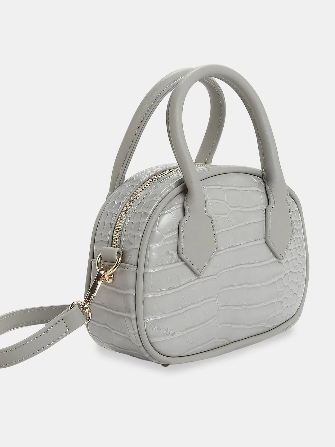Grey Croc Embossed Crossbody Bag - Image 3
