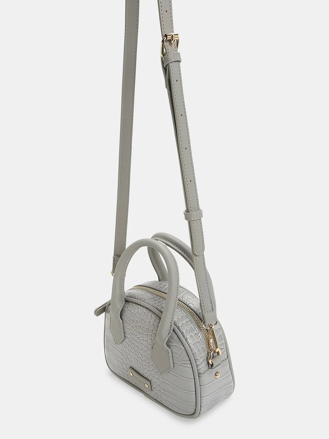 Grey Croc Embossed Crossbody Bag - Image 5