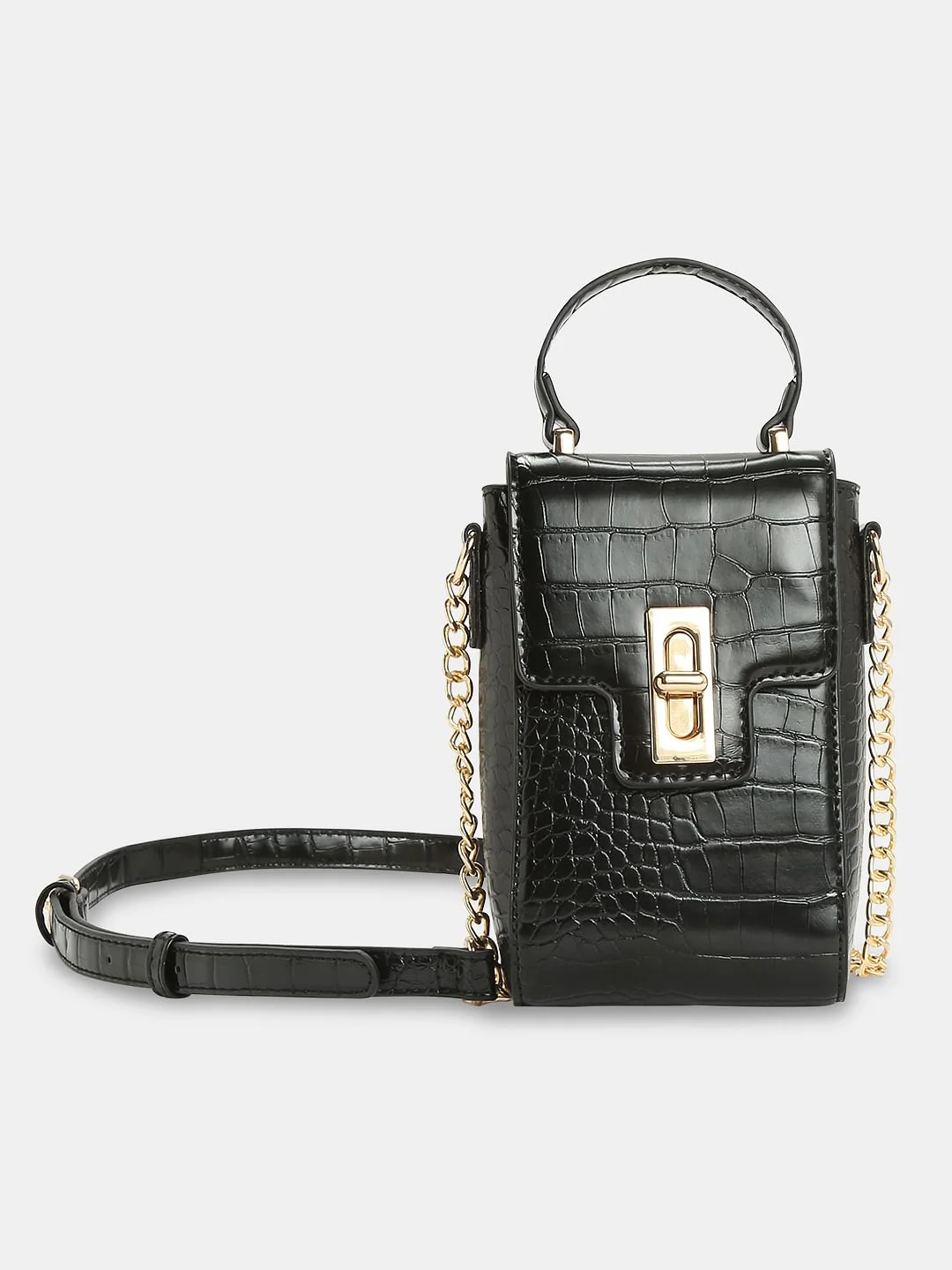 Black Textured Crossbody Bag - Image 2