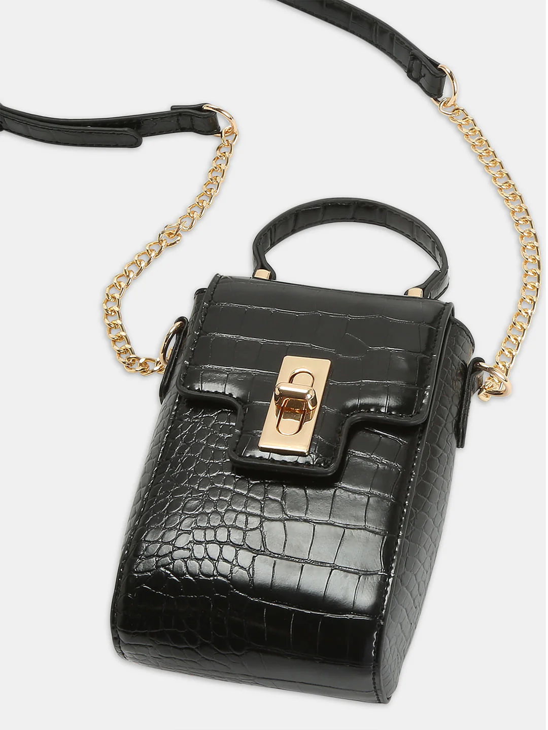Black Textured Crossbody Bag - Image 5