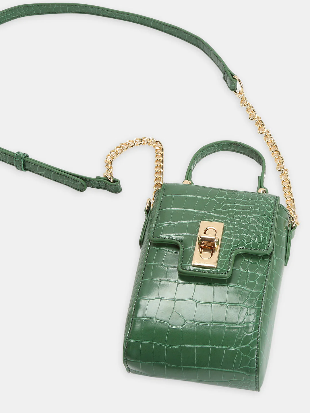 Green Textured Crossbody Bag - Image 5