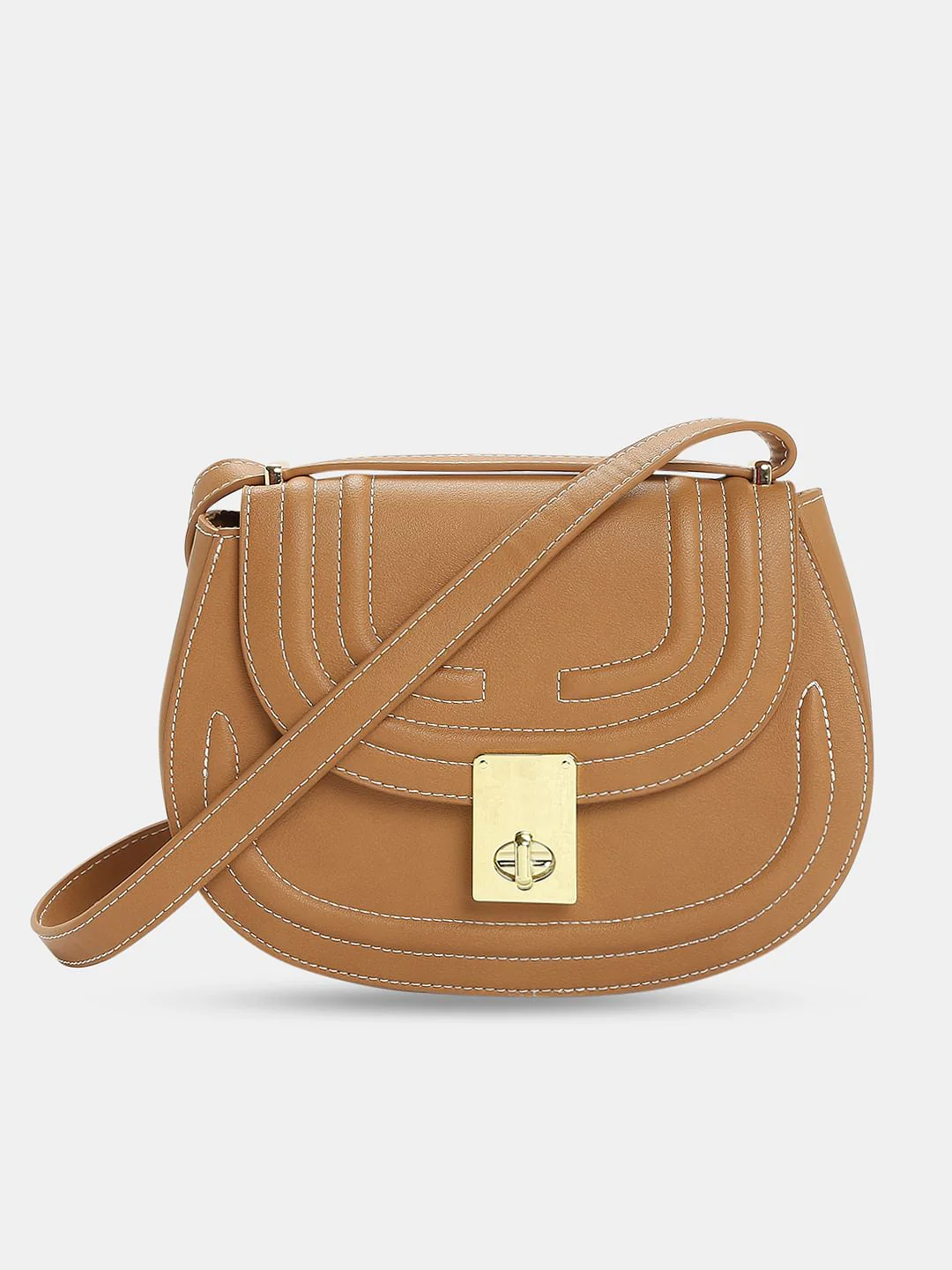 Brown Contrast Stitch Crossbody Bag - Image 2