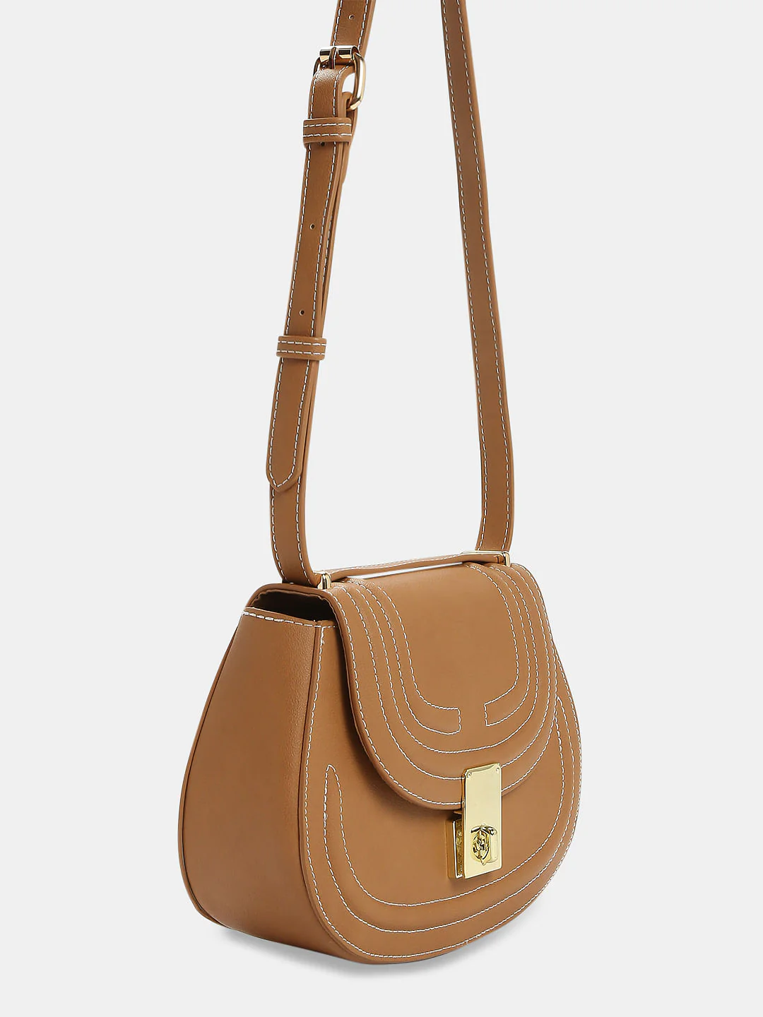 Brown Contrast Stitch Crossbody Bag - Image 5