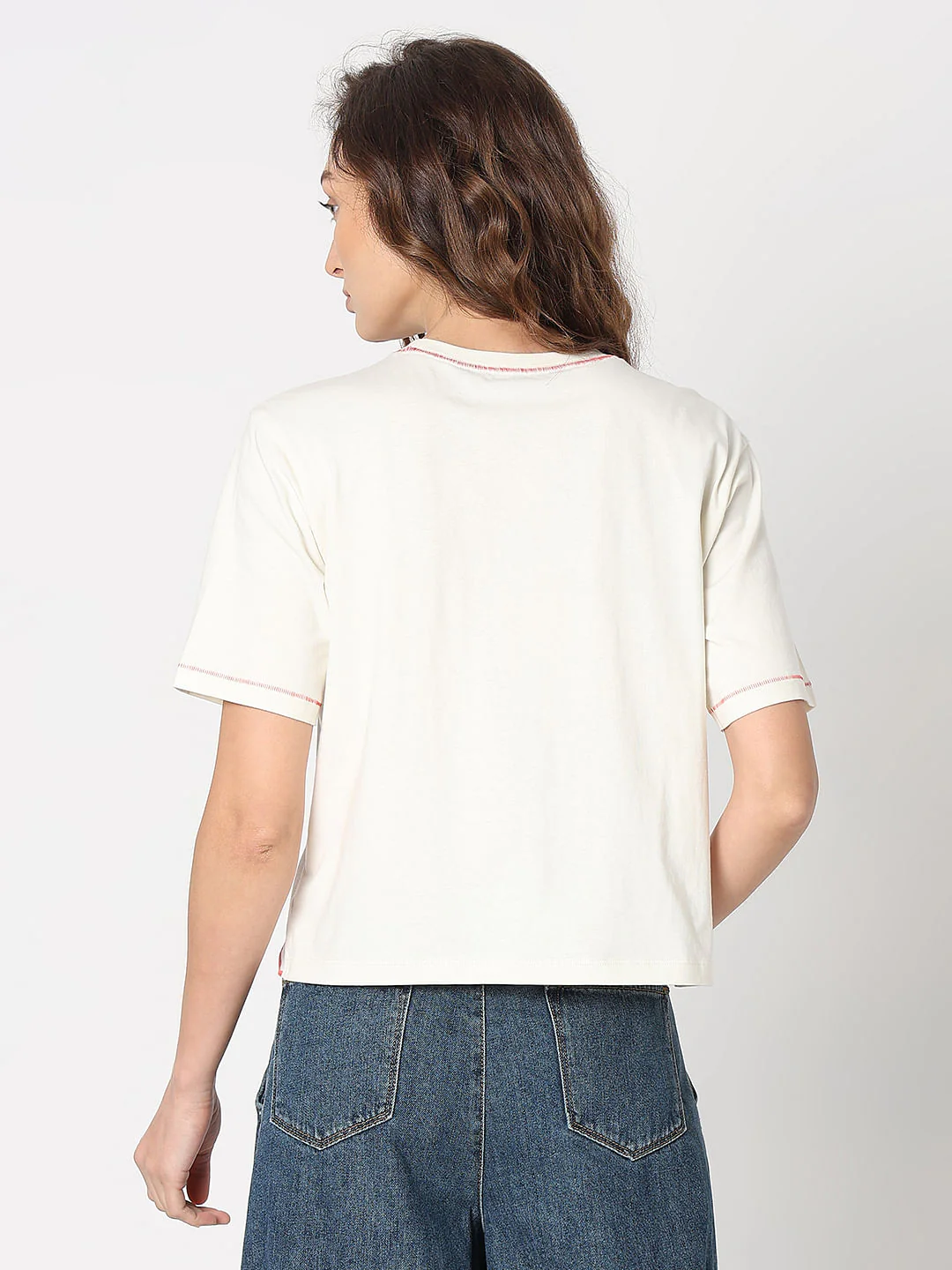 White Embroidered Hem T-Shirt - Image 4