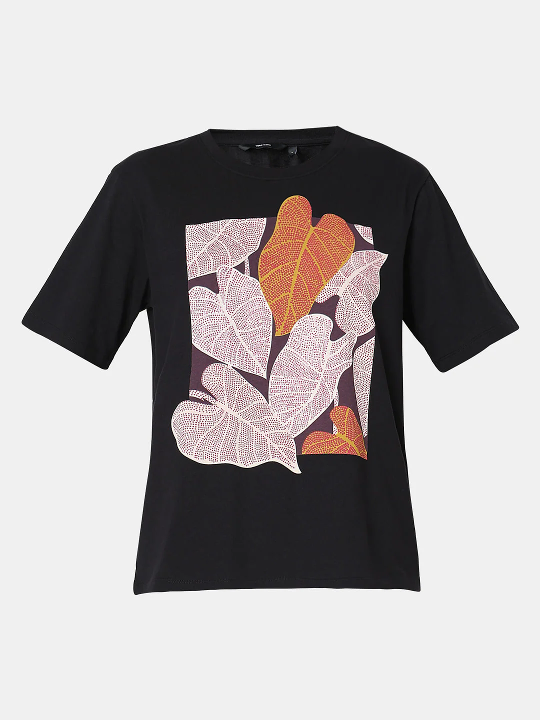 Black Sequin Leaf Print T-Shirt - Image 7