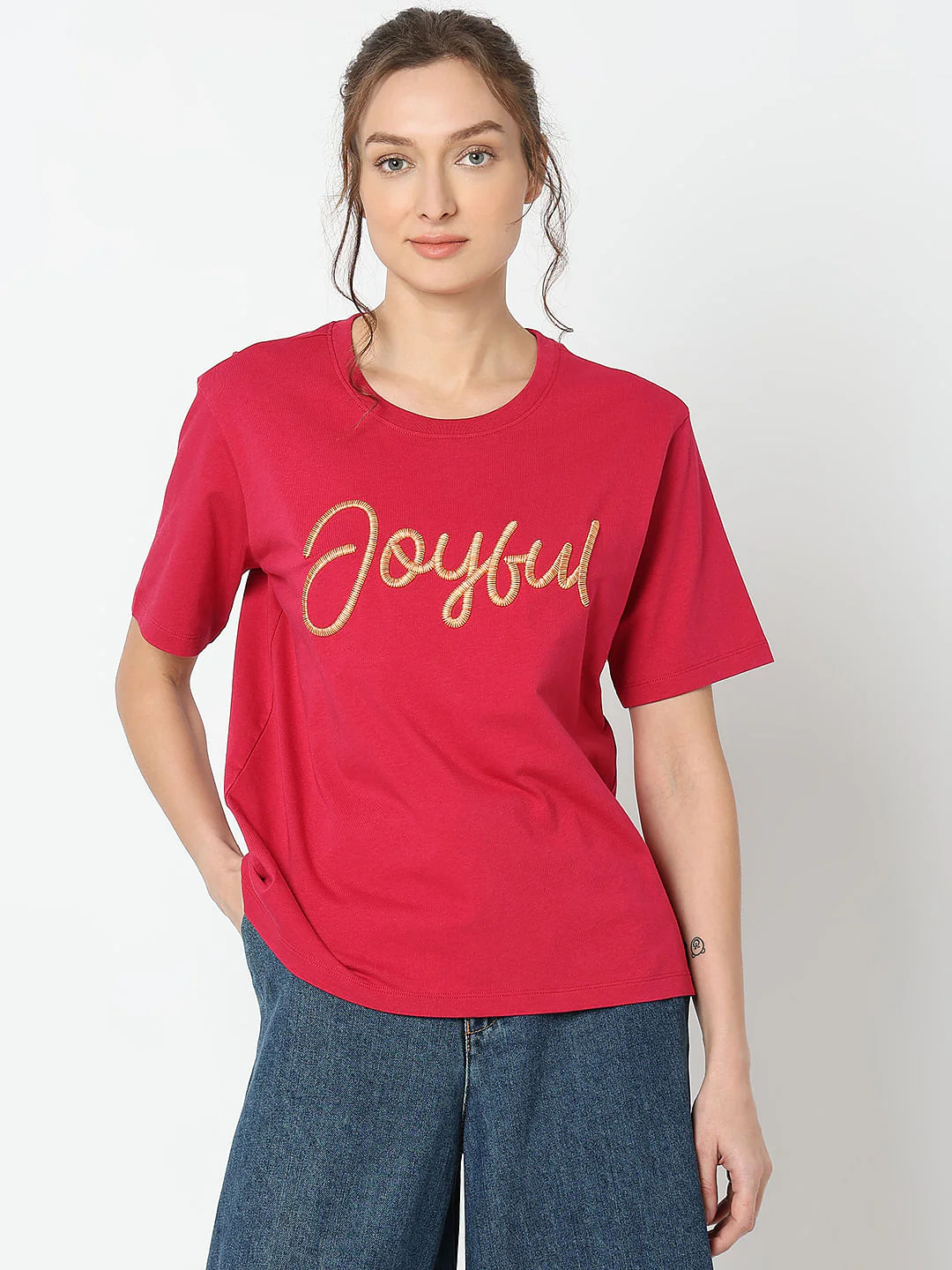 Red Embroidered Print T-Shirt - Image 2