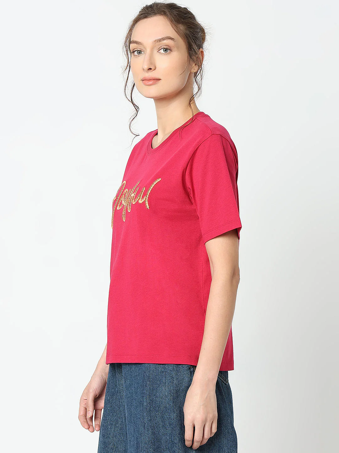 Red Embroidered Print T-Shirt - Image 3