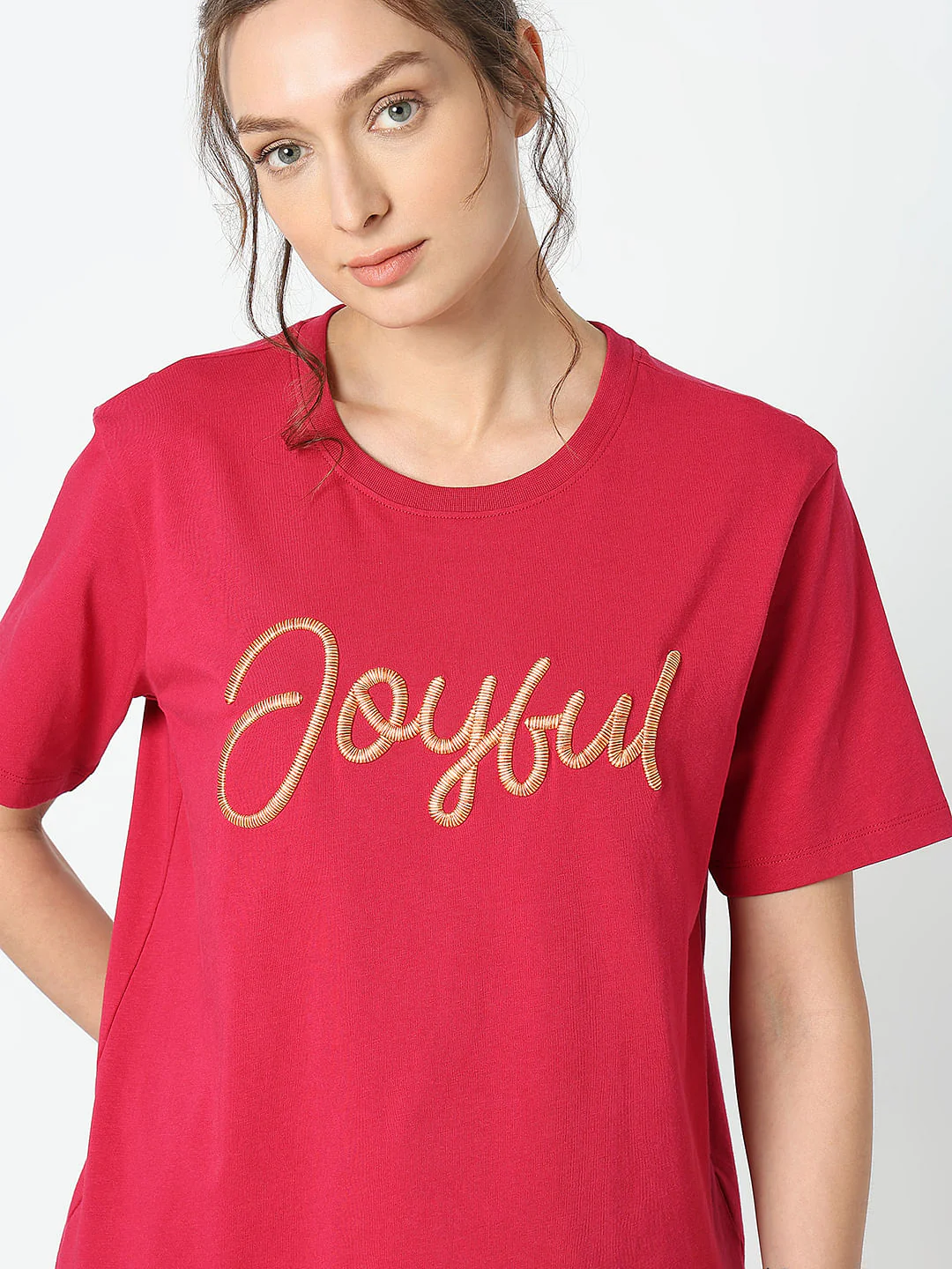 Red Embroidered Print T-Shirt - Image 6