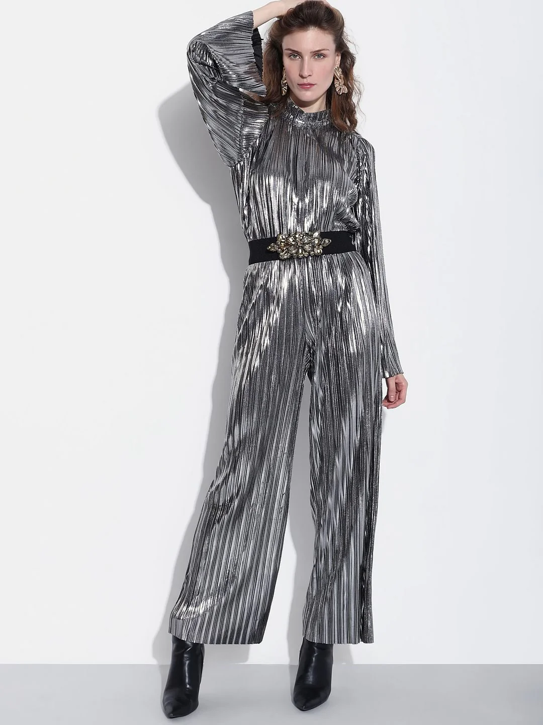 Silver High Rise Metallic Co-Ord Set Pants