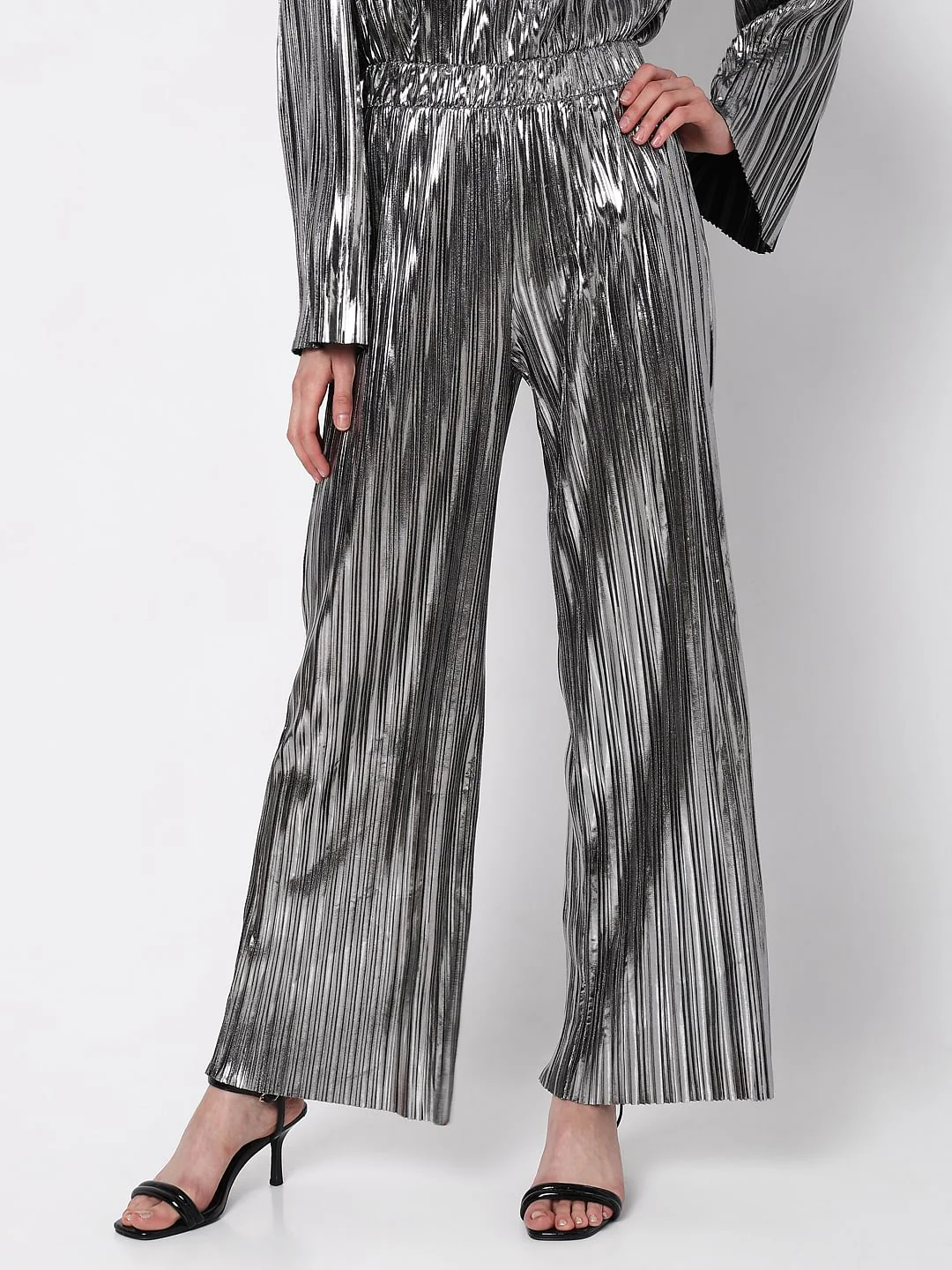 Silver High Rise Metallic Co-Ord Set Pants - Image 2