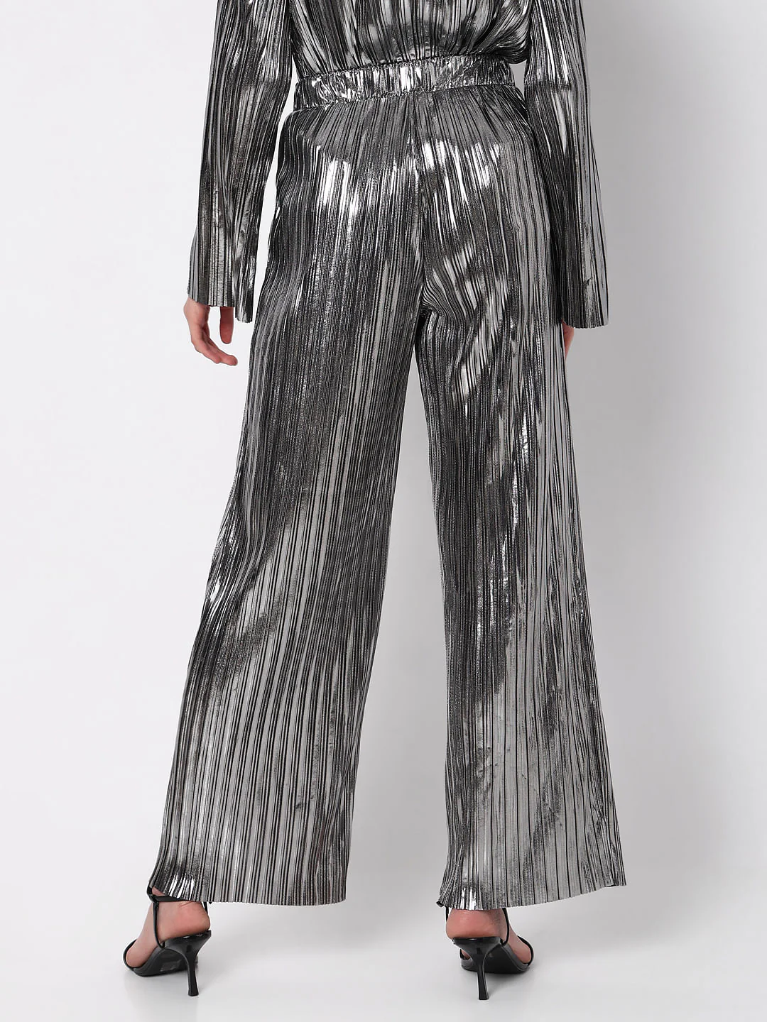 Silver High Rise Metallic Co-Ord Set Pants - Image 4