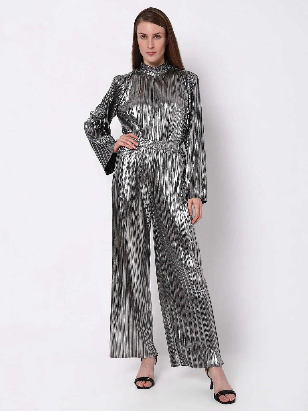 Silver High Rise Metallic Co-Ord Set Pants - Image 5