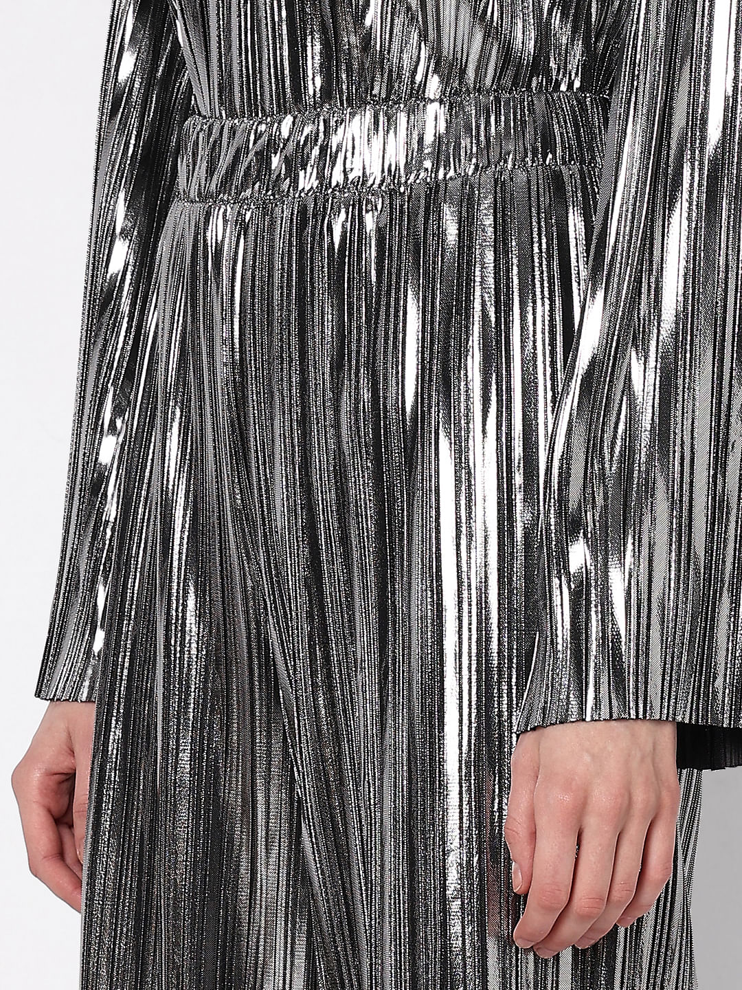 Silver High Rise Metallic Co-Ord Set Pants - Image 8