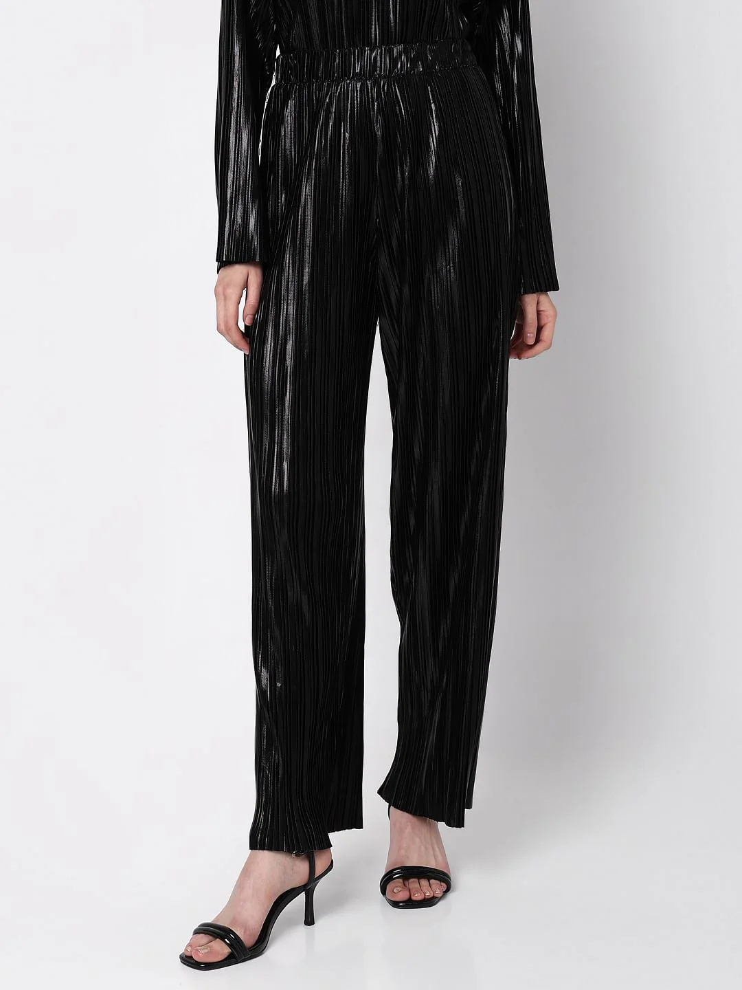 Black High Rise Metallic Co-Ord Set Pants - Image 2