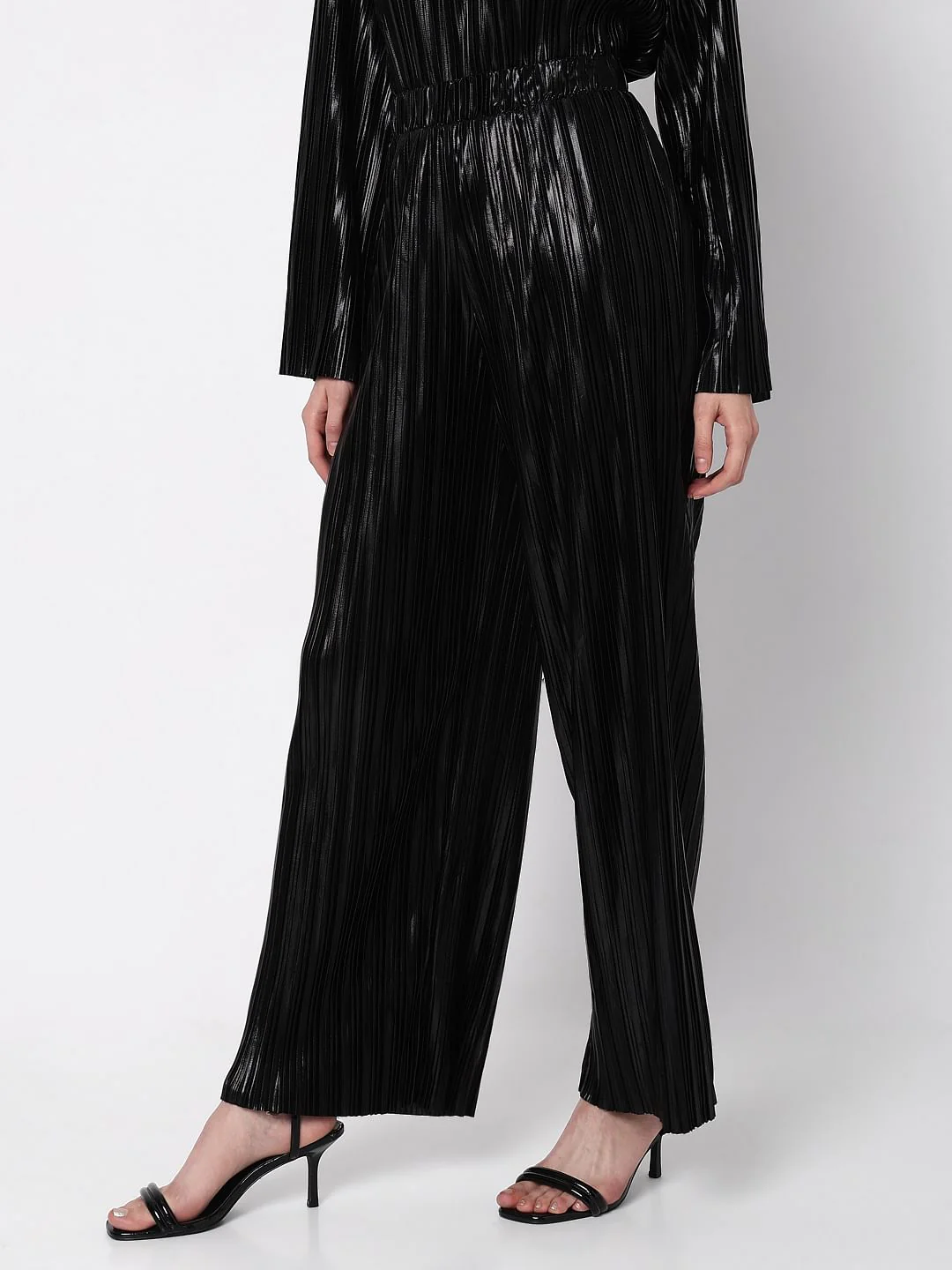 Black High Rise Metallic Co-Ord Set Pants - Image 3