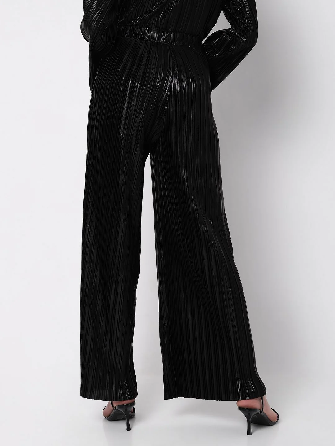 Black High Rise Metallic Co-Ord Set Pants - Image 4