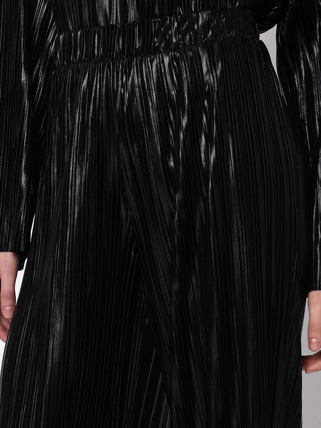 Black High Rise Metallic Co-Ord Set Pants - Image 6
