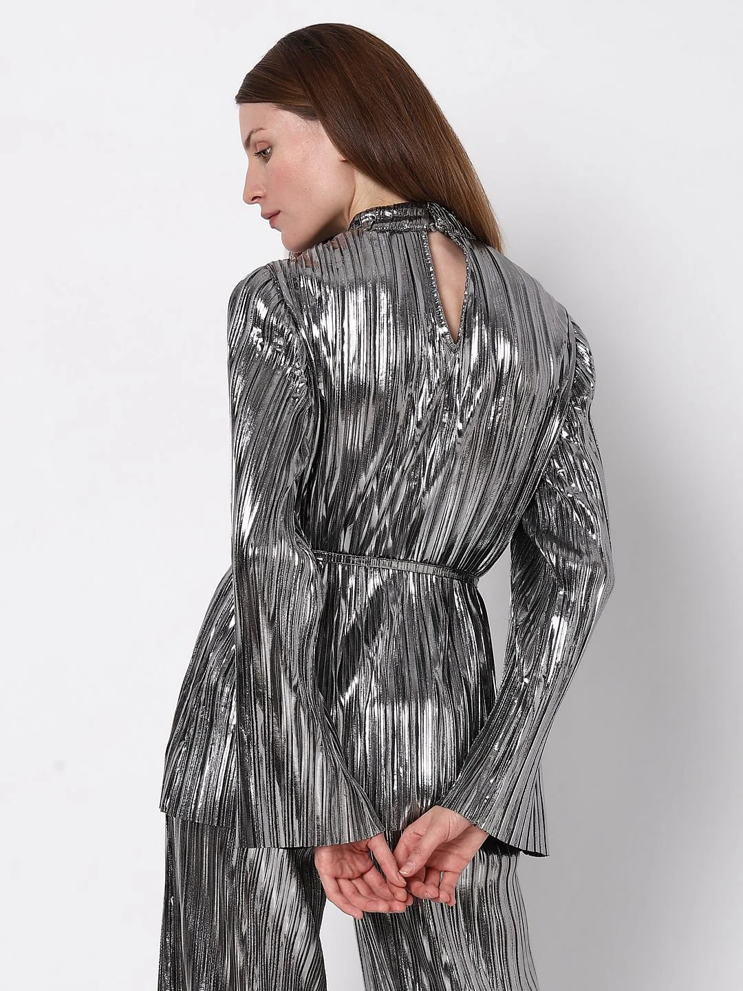 Silver Metallic High Neck Co-Ord Set Top - Image 4