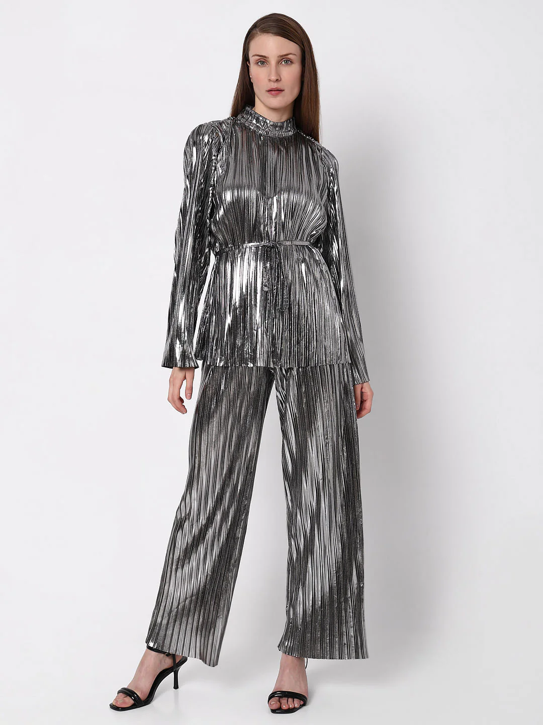 Silver Metallic High Neck Co-Ord Set Top - Image 5