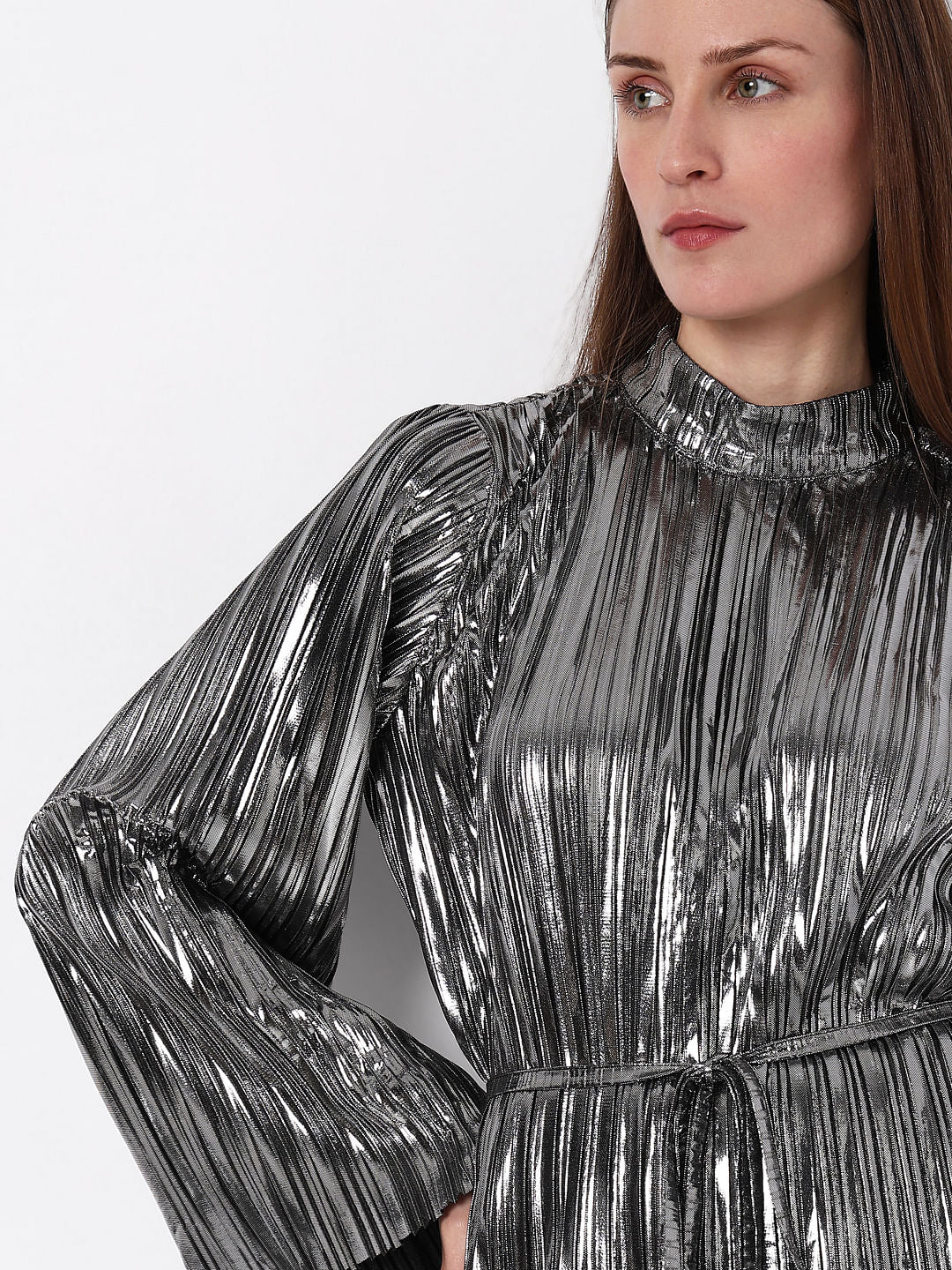 Silver Metallic High Neck Co-Ord Set Top - Image 6