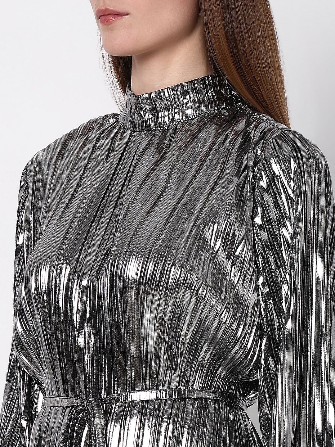 Silver Metallic High Neck Co-Ord Set Top - Image 8
