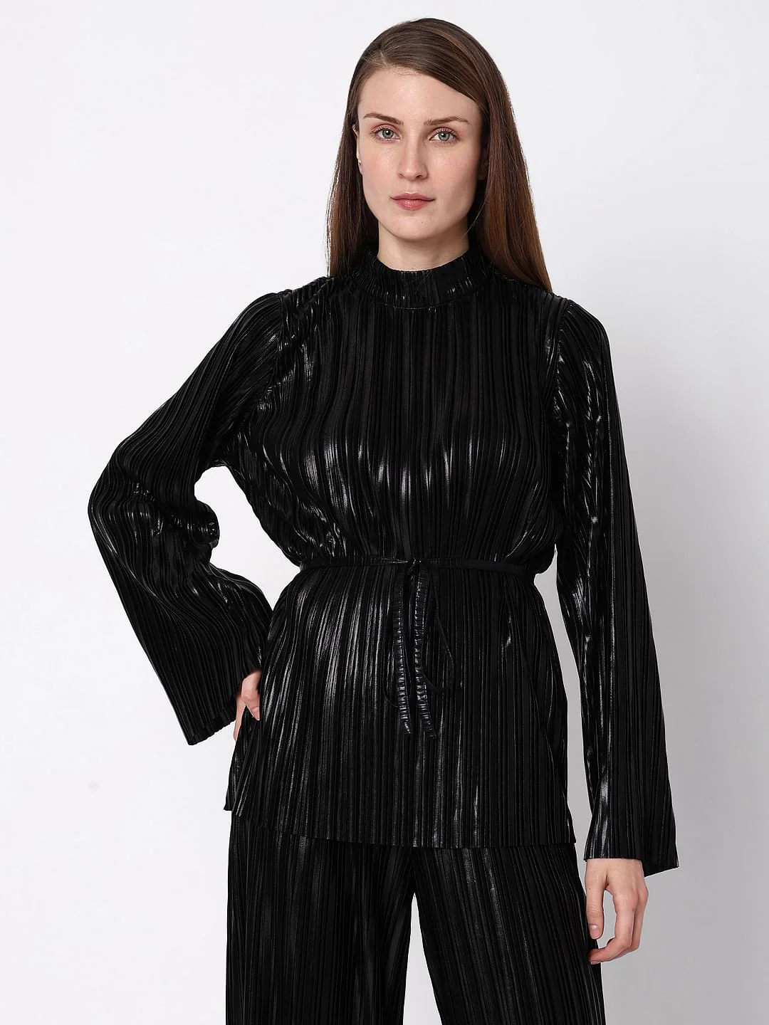 Black Metallic High Neck Co-Ord Set Top - Image 2