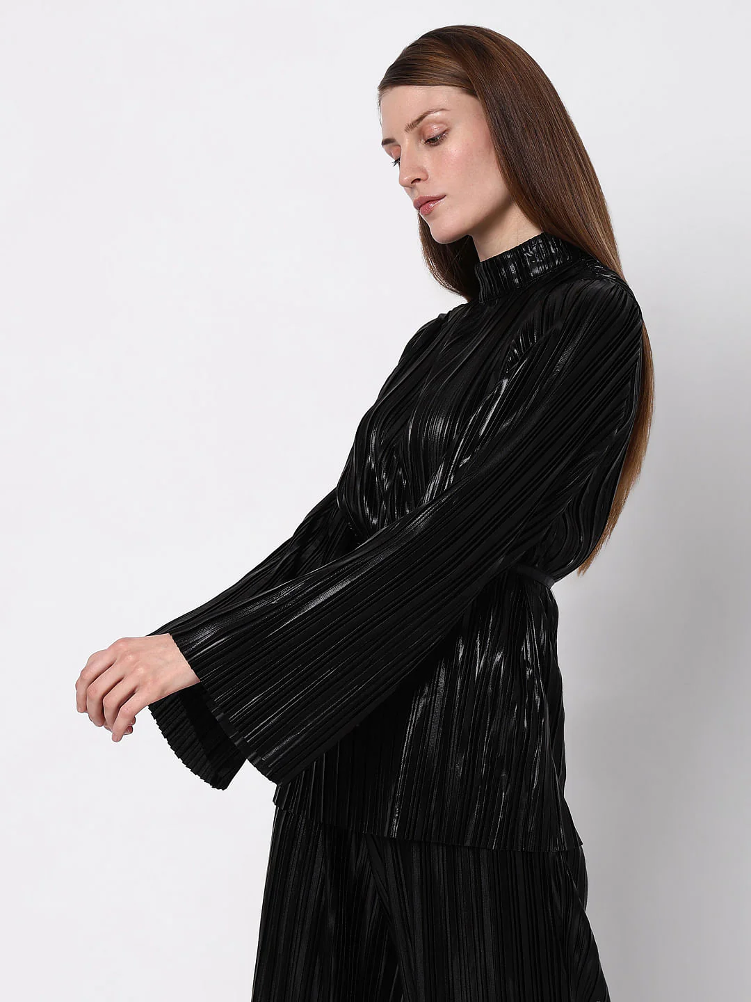 Black Metallic High Neck Co-Ord Set Top - Image 3