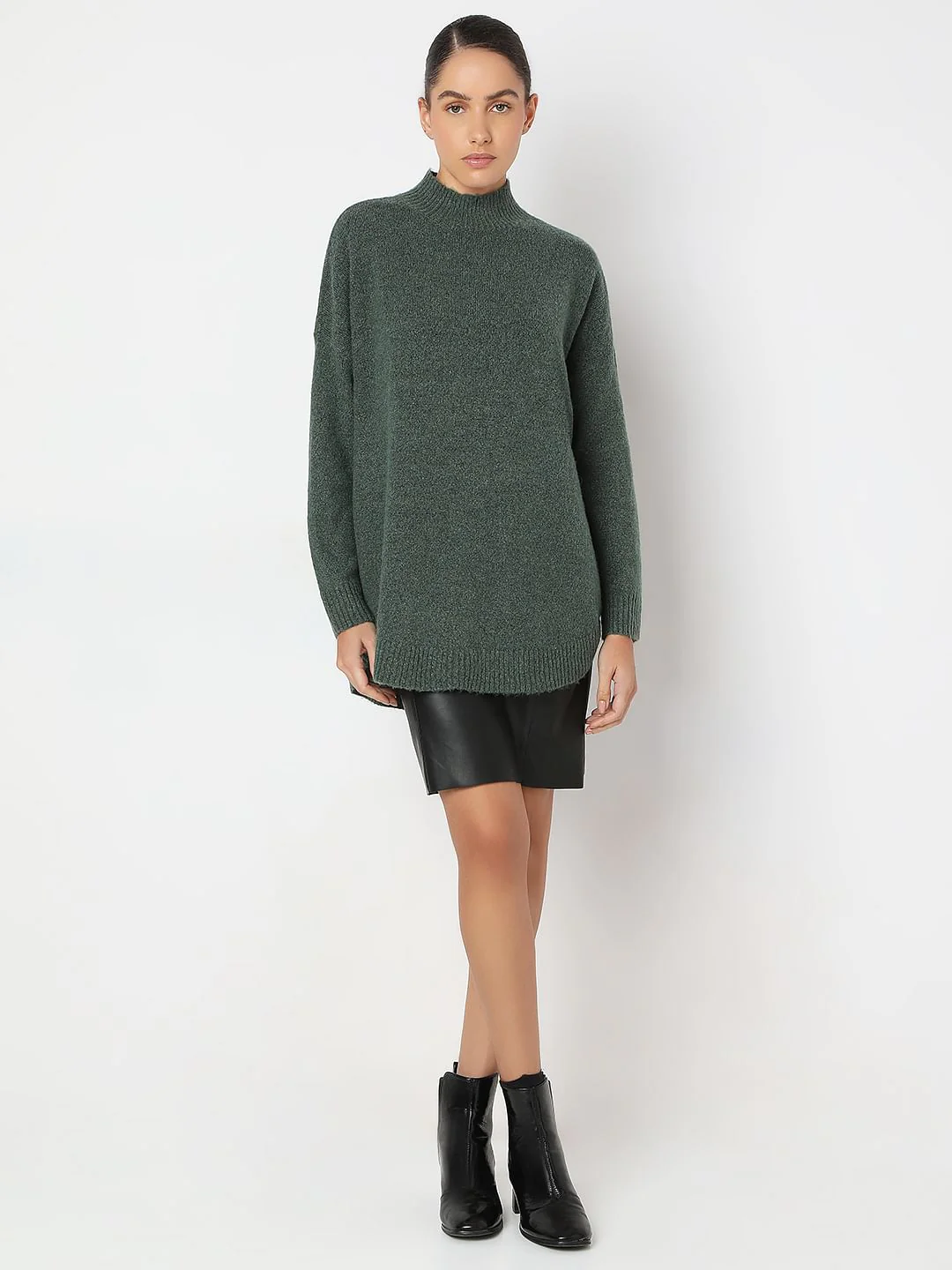 Green High-Neck Long Pullover - Image 5