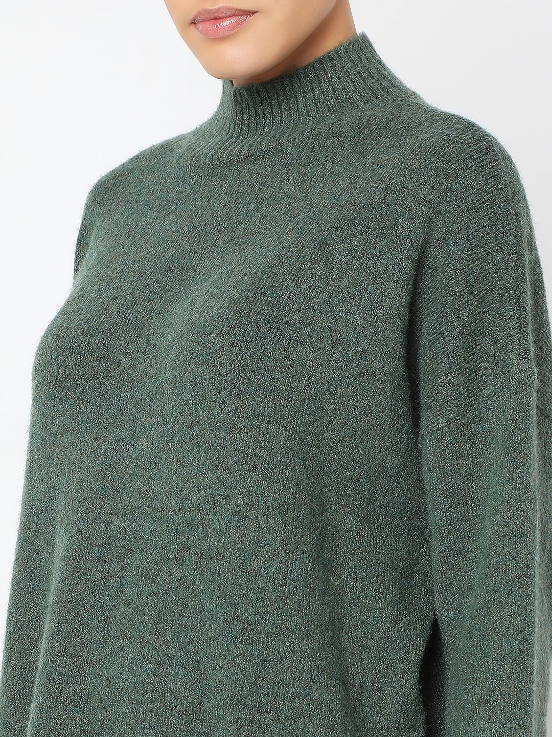 Green High-Neck Long Pullover - Image 8