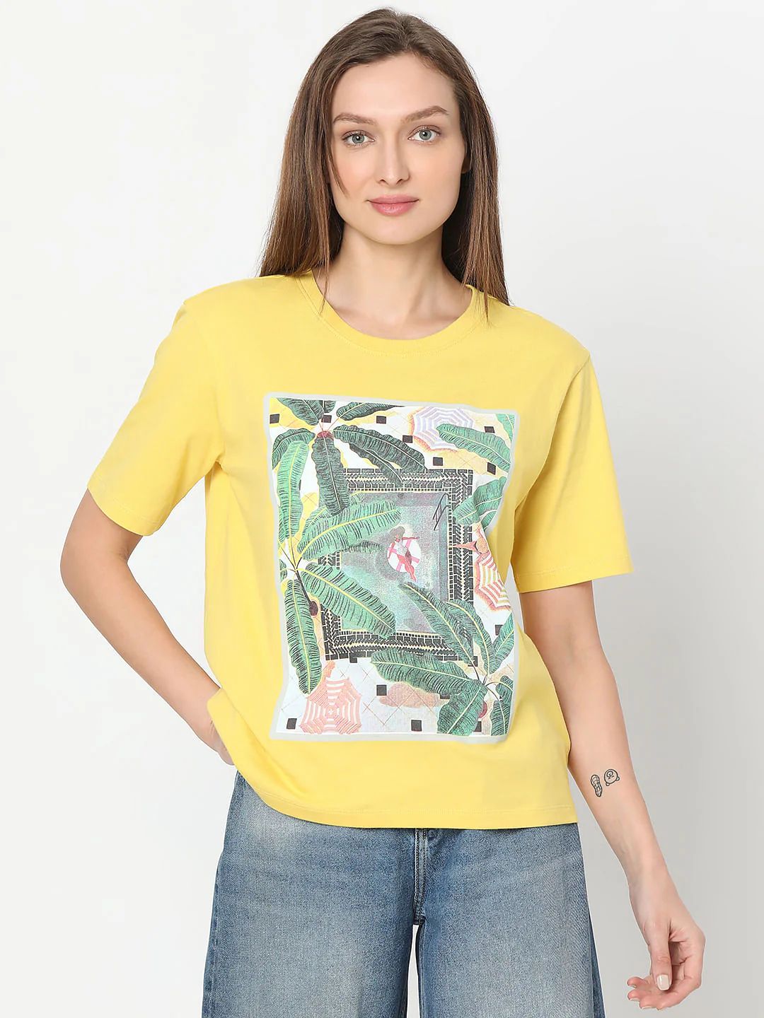 Yellow Tropical Print T-Shirt - Image 2