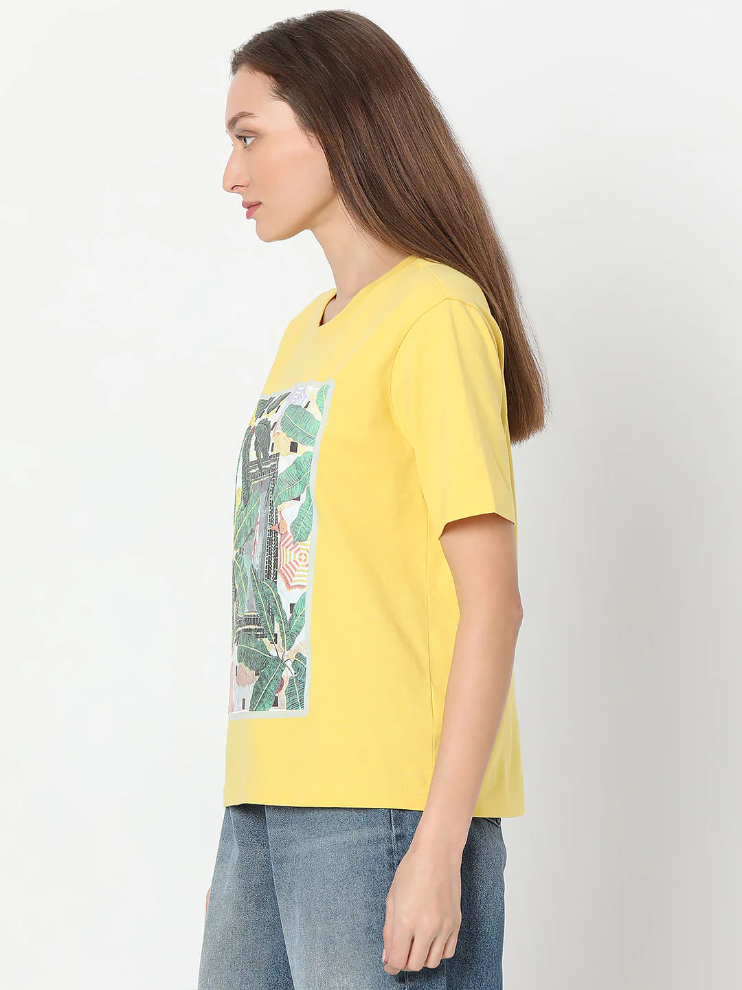 Yellow Tropical Print T-Shirt - Image 3