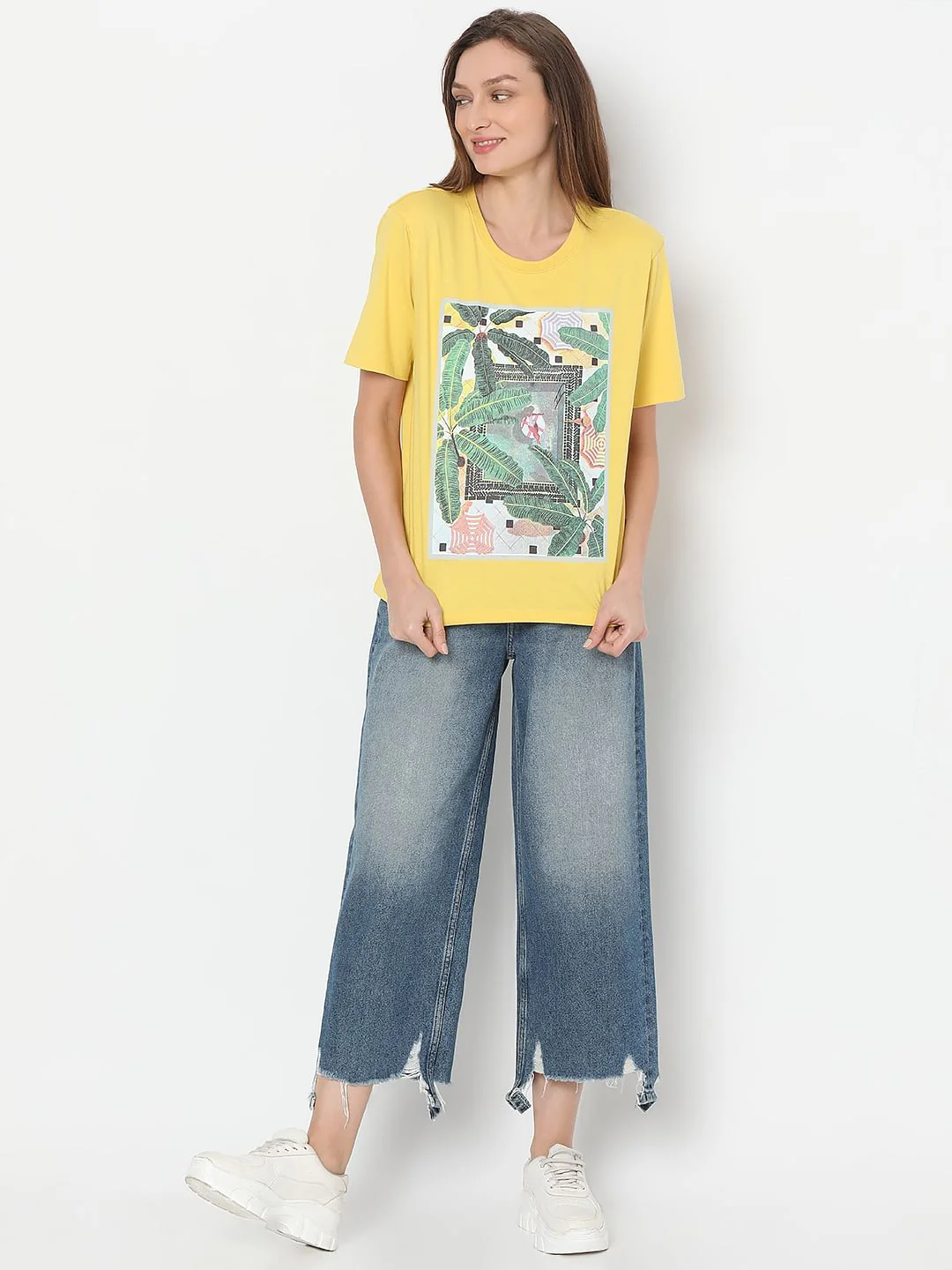 Yellow Tropical Print T-Shirt - Image 5