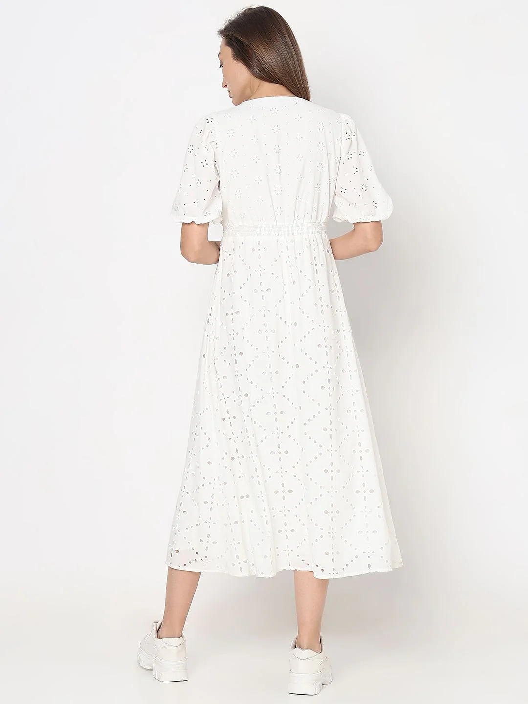 White Schiffli Midi Dress - Image 4