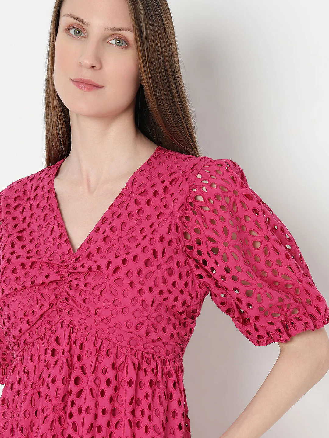Pink Schiffli Cotton Midi Dress - Image 5