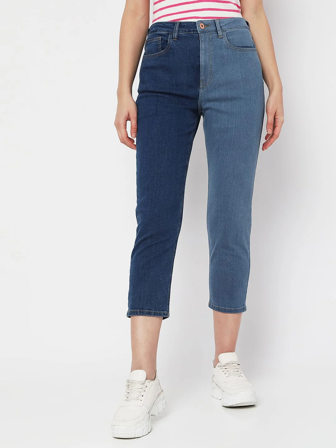 Blue High Rise Colourblocked Mom Fit Jeans - Image 2