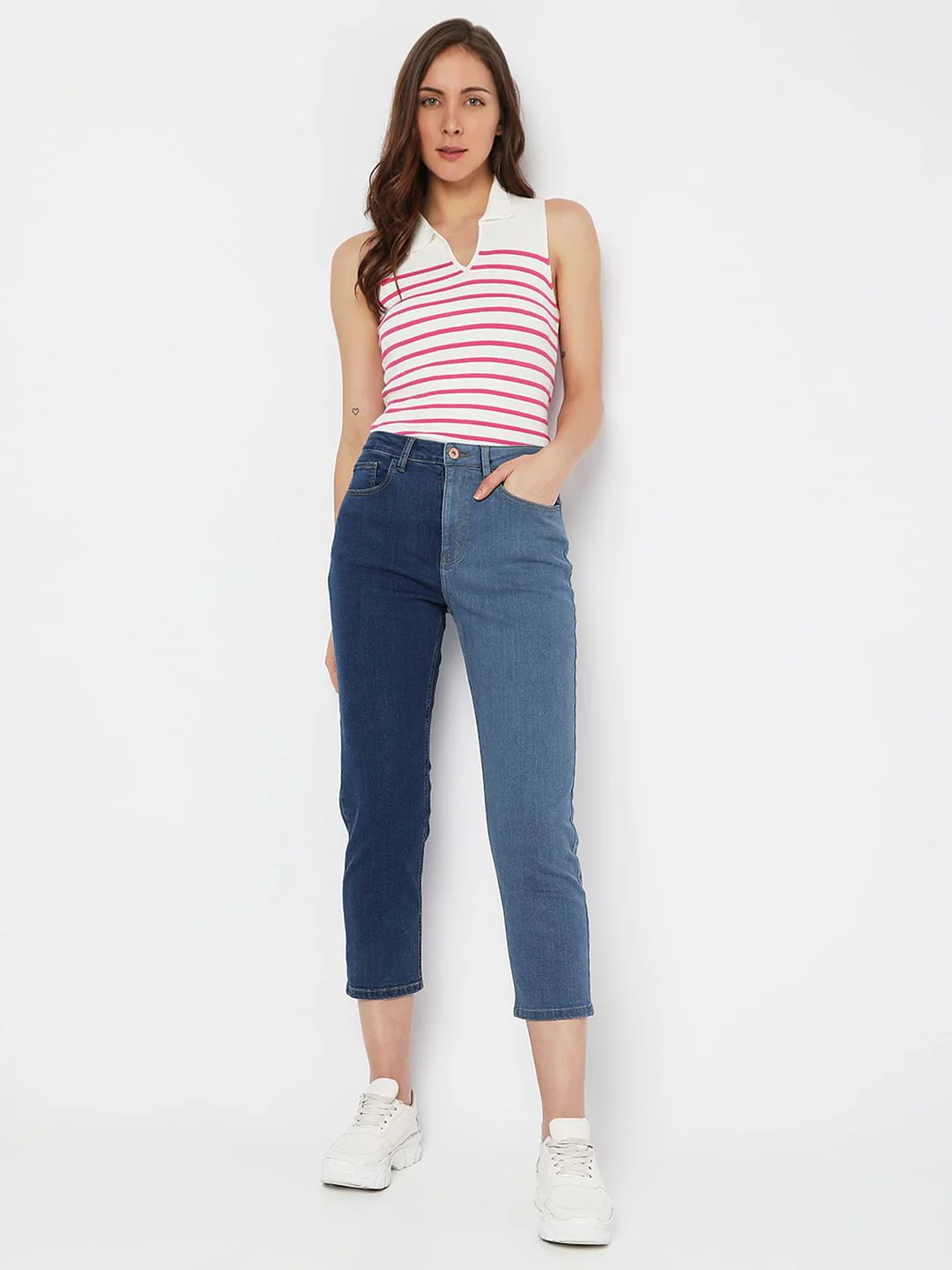 Blue High Rise Colourblocked Mom Fit Jeans - Image 6