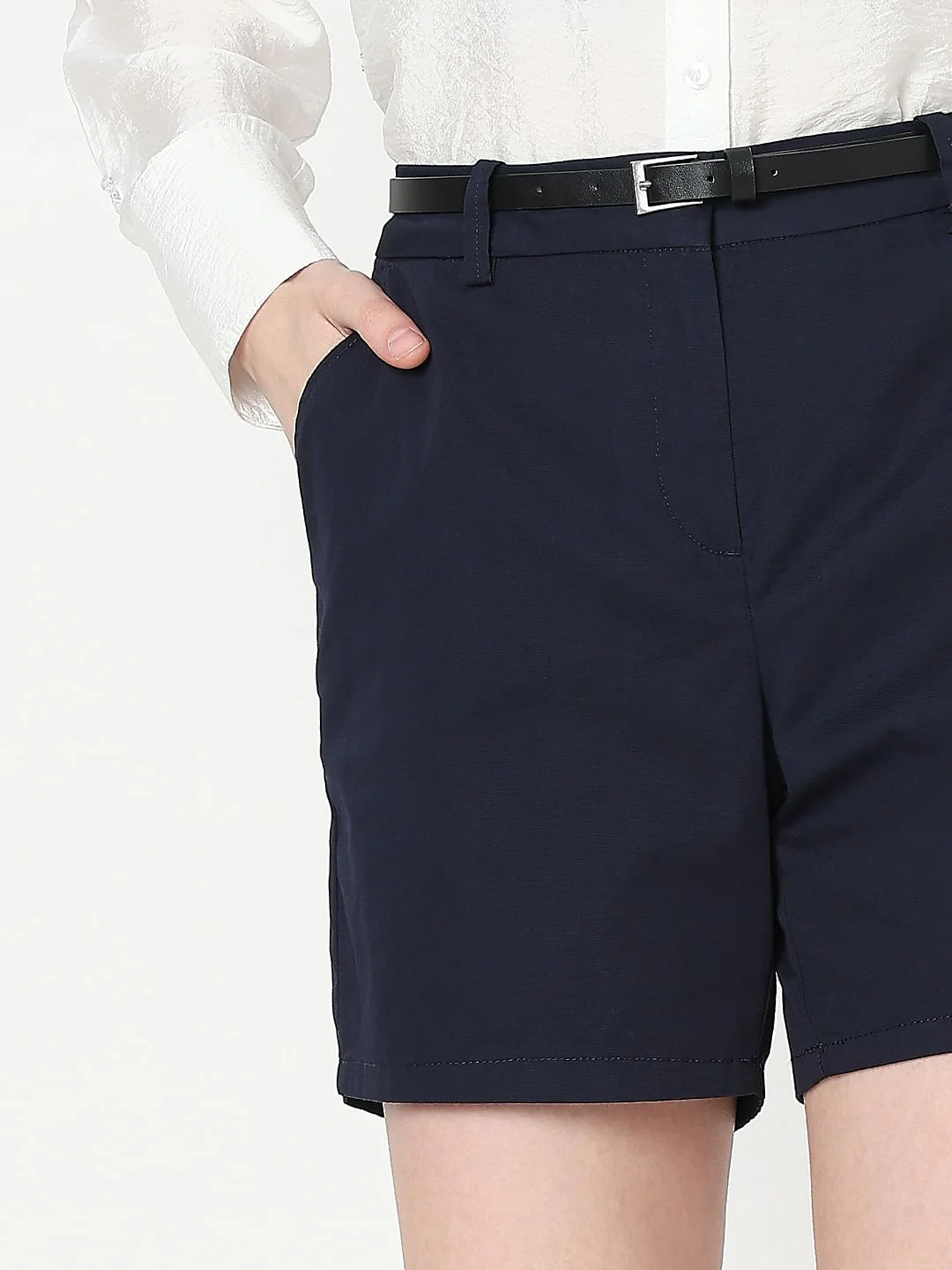 Navy Blue Mid Rise Chino Shorts - Image 6