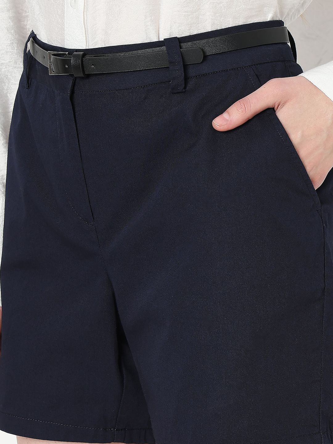 Navy Blue Mid Rise Chino Shorts - Image 8