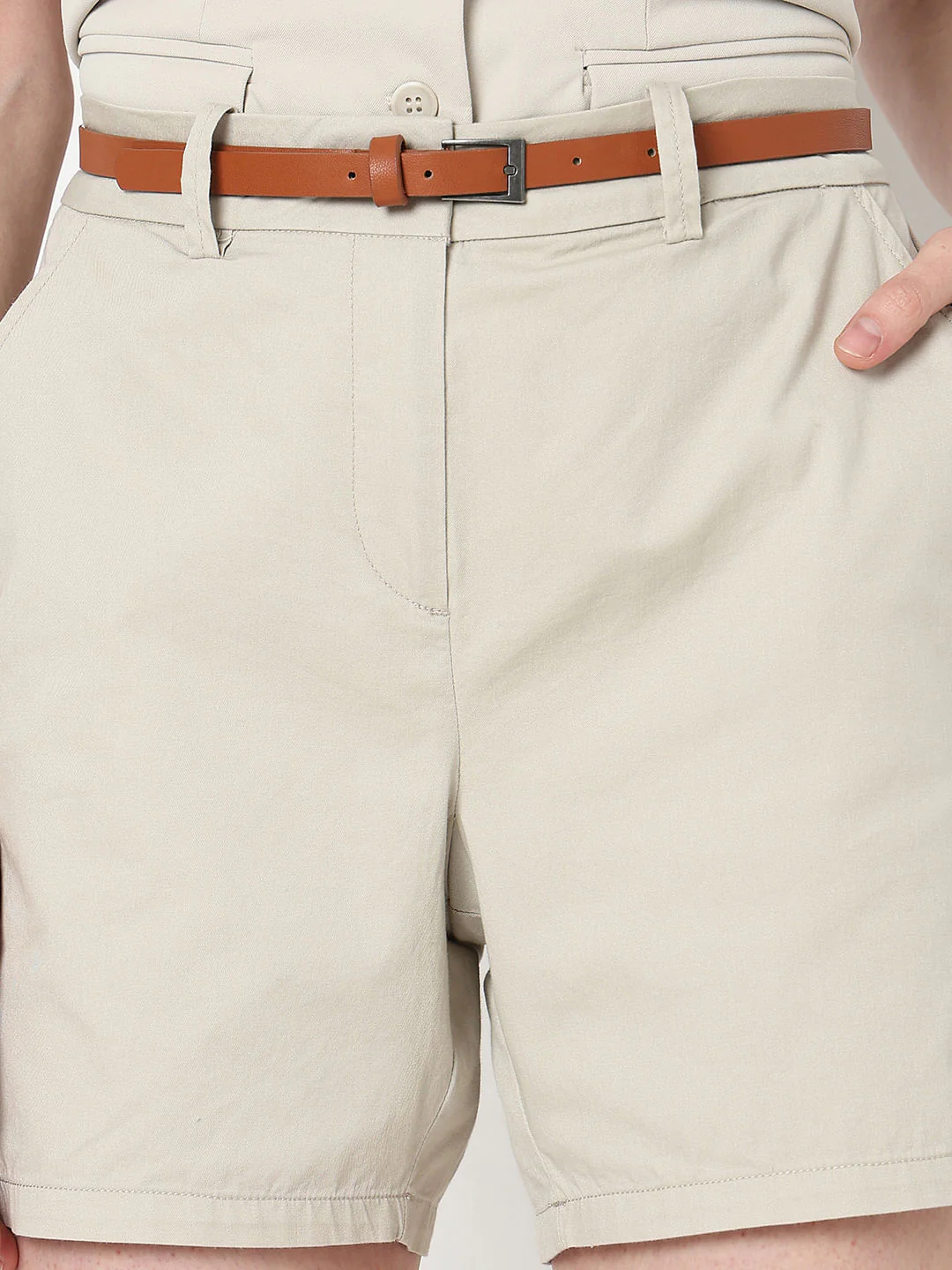 Beige Mid Rise Chino Shorts - Image 6