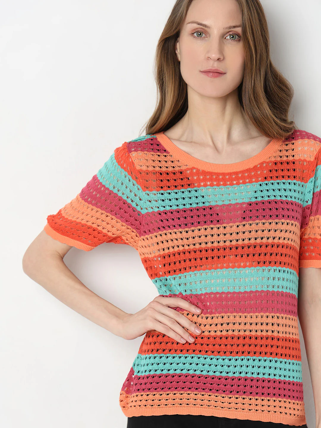 Blue Colourblocked Knit Top - Image 6