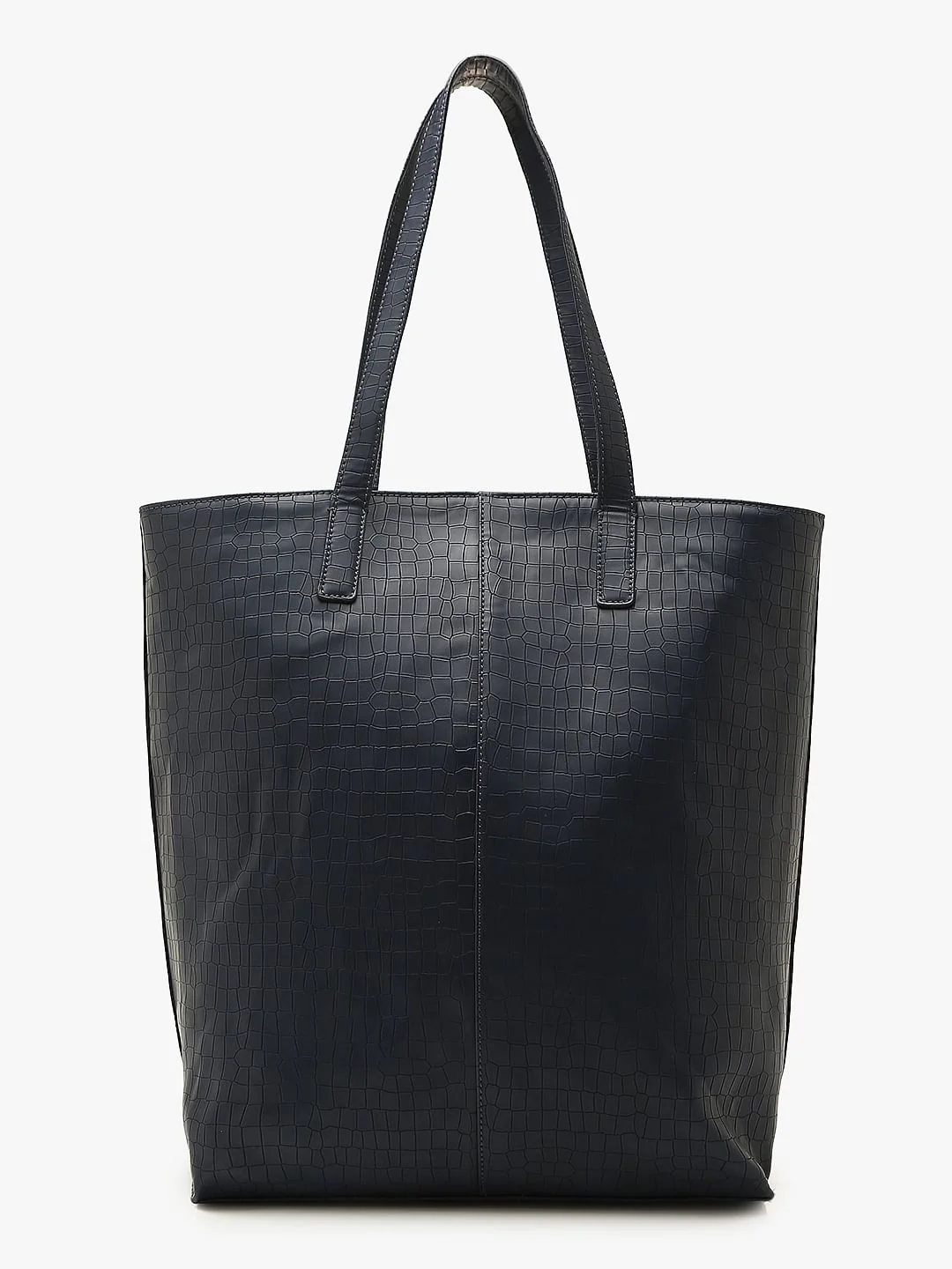 Navy Blue Faux Leather Tote Bag - Image 4