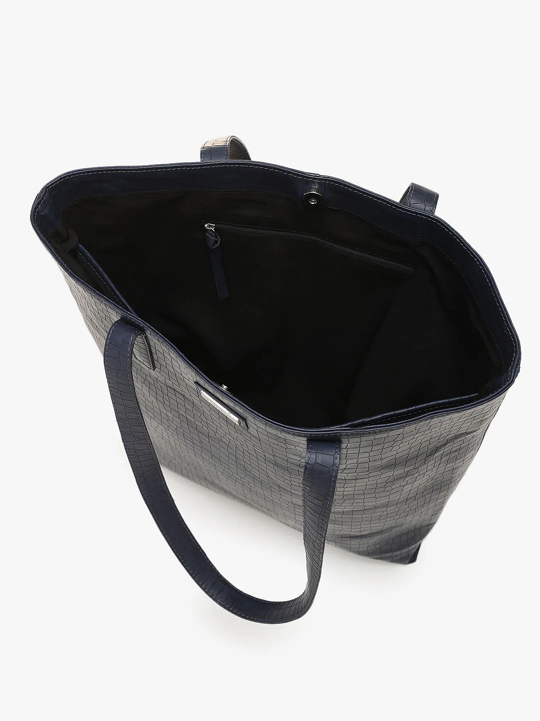 Navy Blue Faux Leather Tote Bag - Image 5