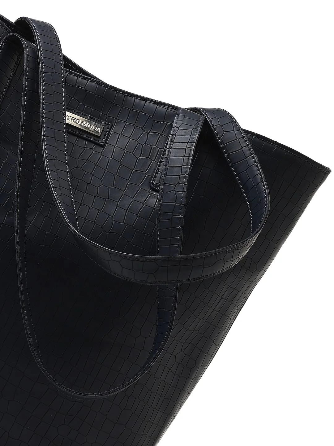 Navy Blue Faux Leather Tote Bag - Image 6