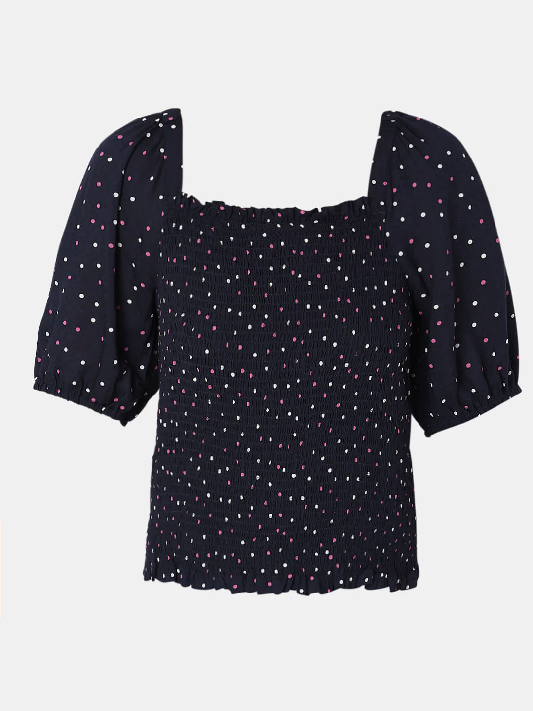 Navy Blue Printed Smocked Top - Image 7