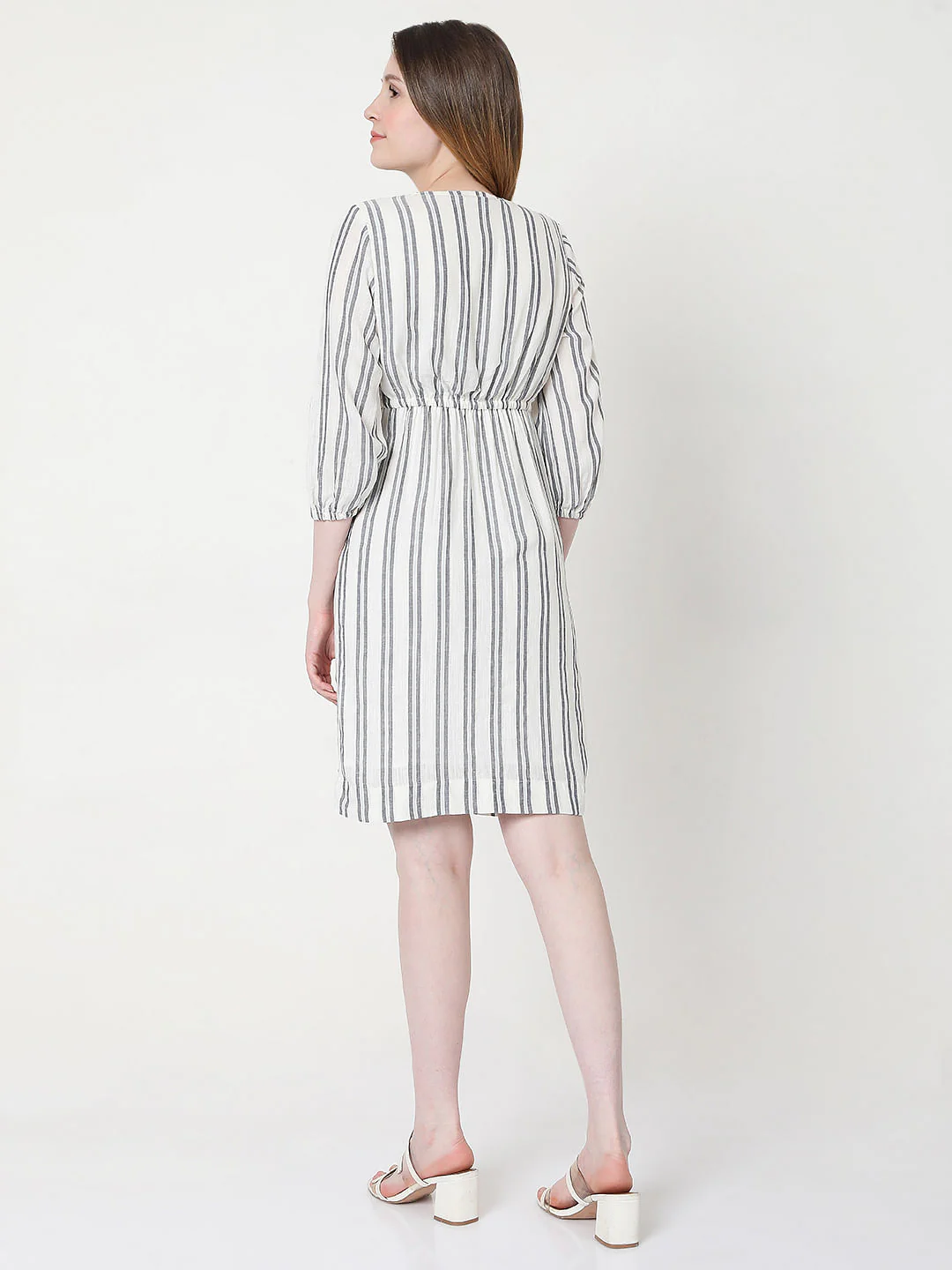 Beige Striped Shift Dress - Image 3