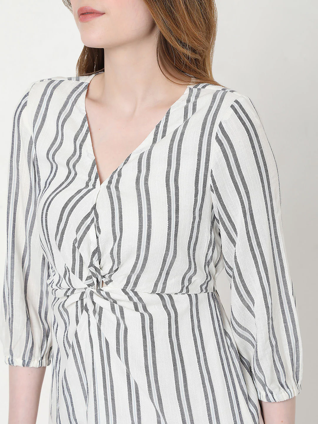 Beige Striped Shift Dress - Image 5