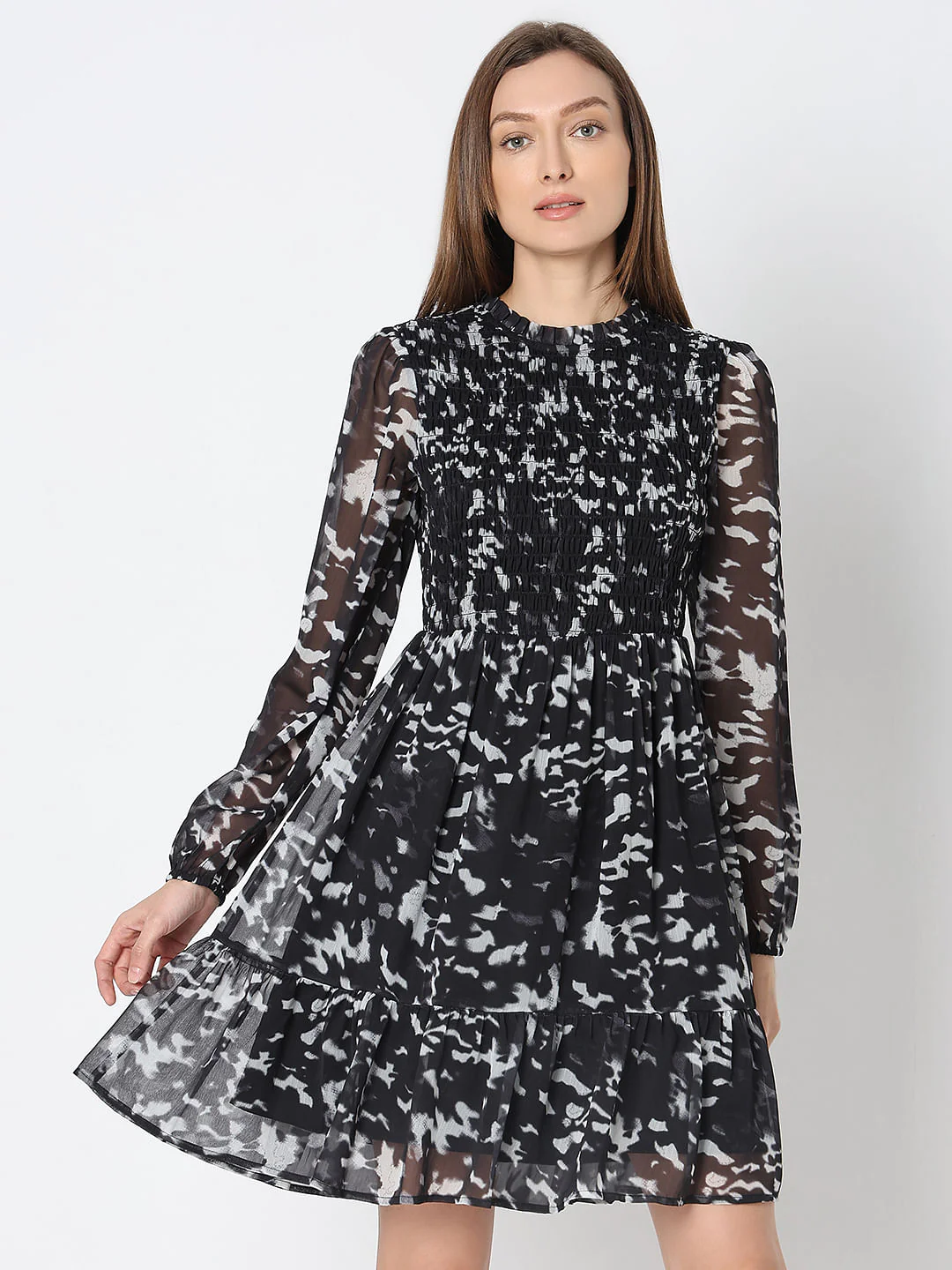 Black Printed Sheer Dress - Image 2